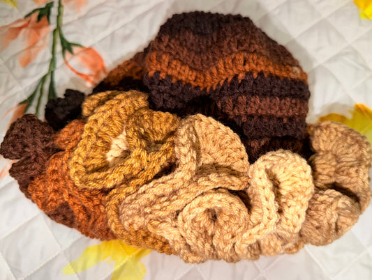 Handmade Crochet Ruffle Bucket Hat – Brown, Burnt Orange & Beige Multicolor Hat