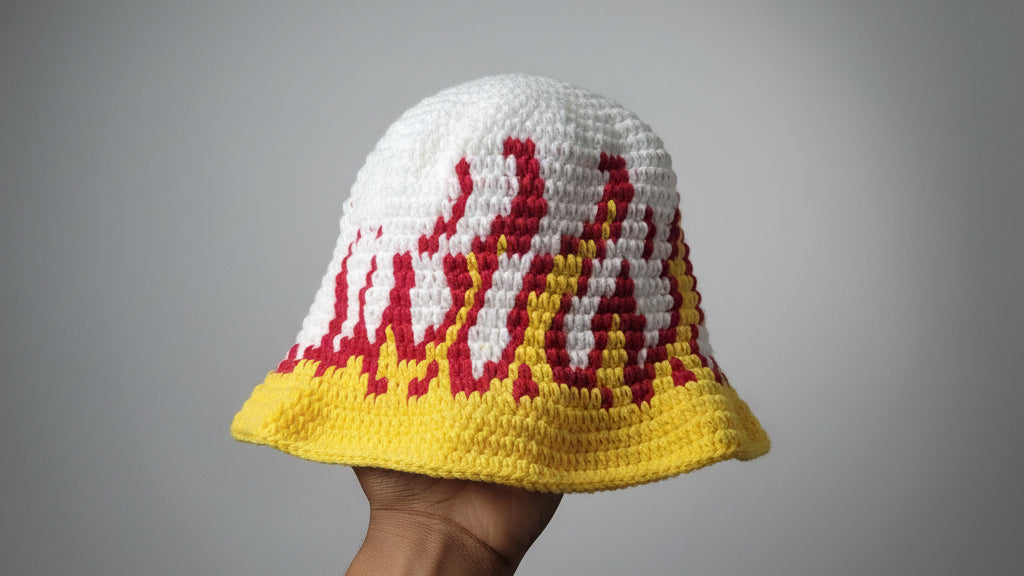 Handmade flame Crochet Bucket Hat - Unisex Streetwear Hat