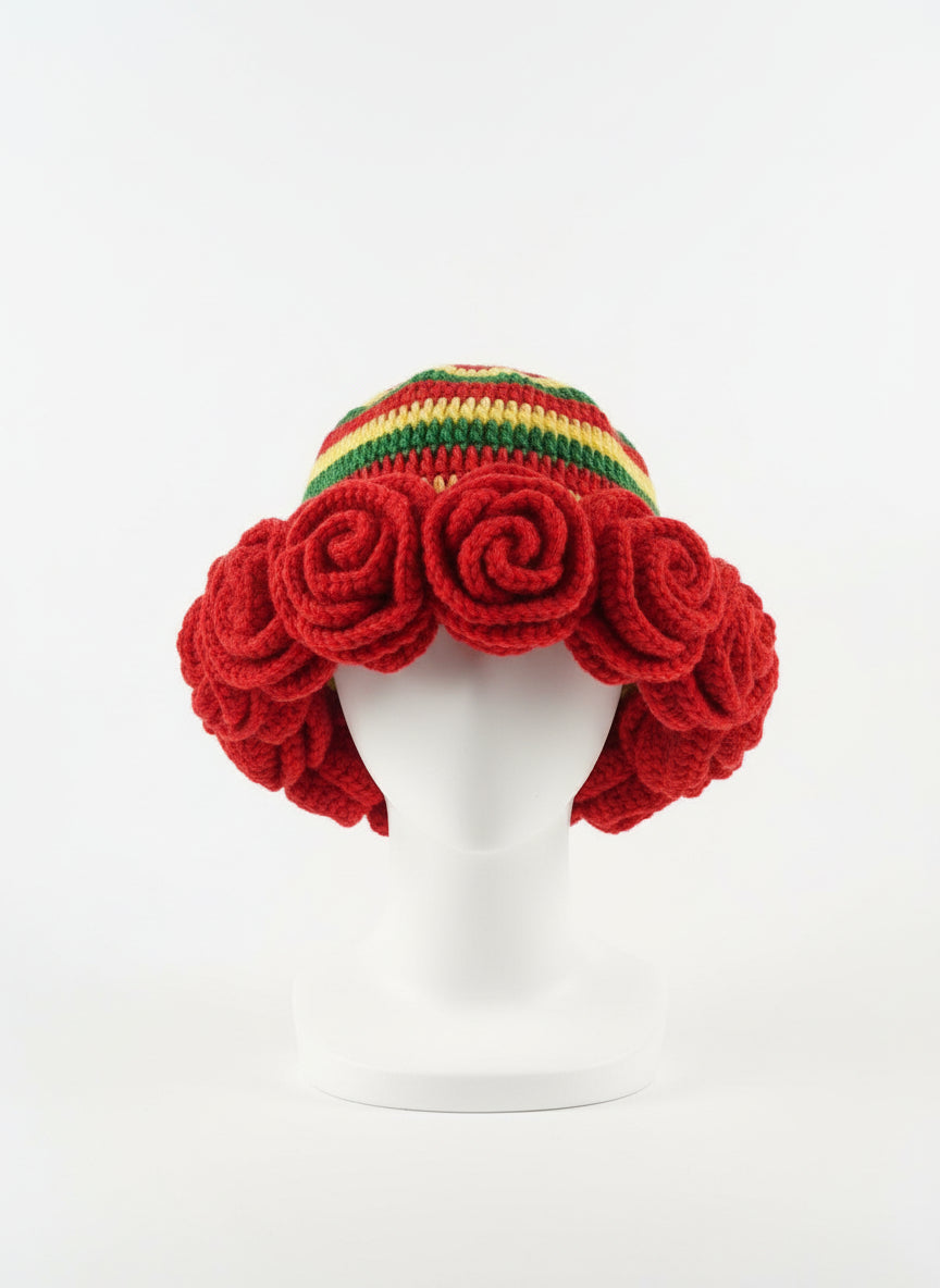 Handmade Red Rose Crochet Headband – Rasta Trim Band🧶🧶
