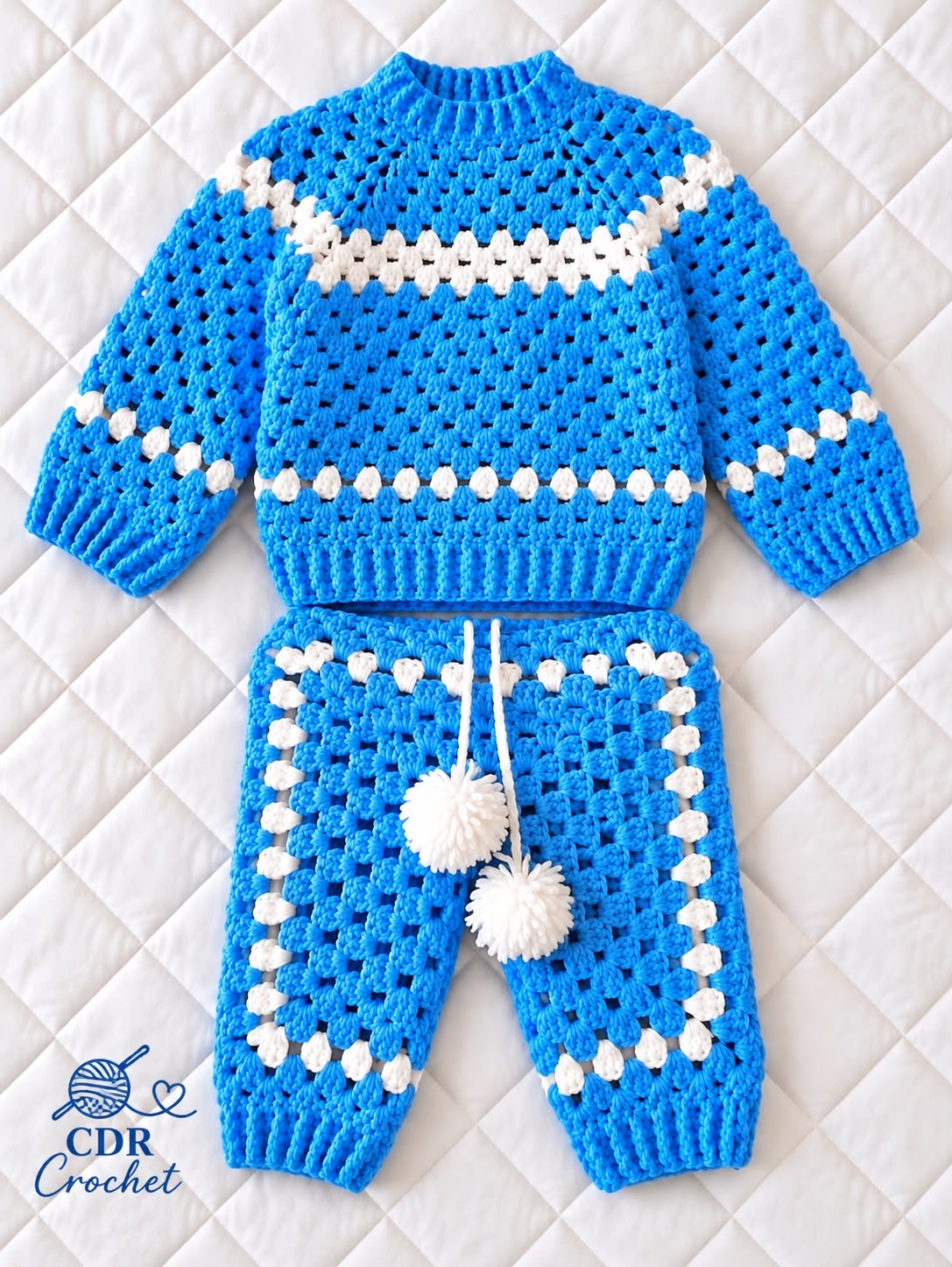 Handmade Bleu & white Crochet Baby Set
