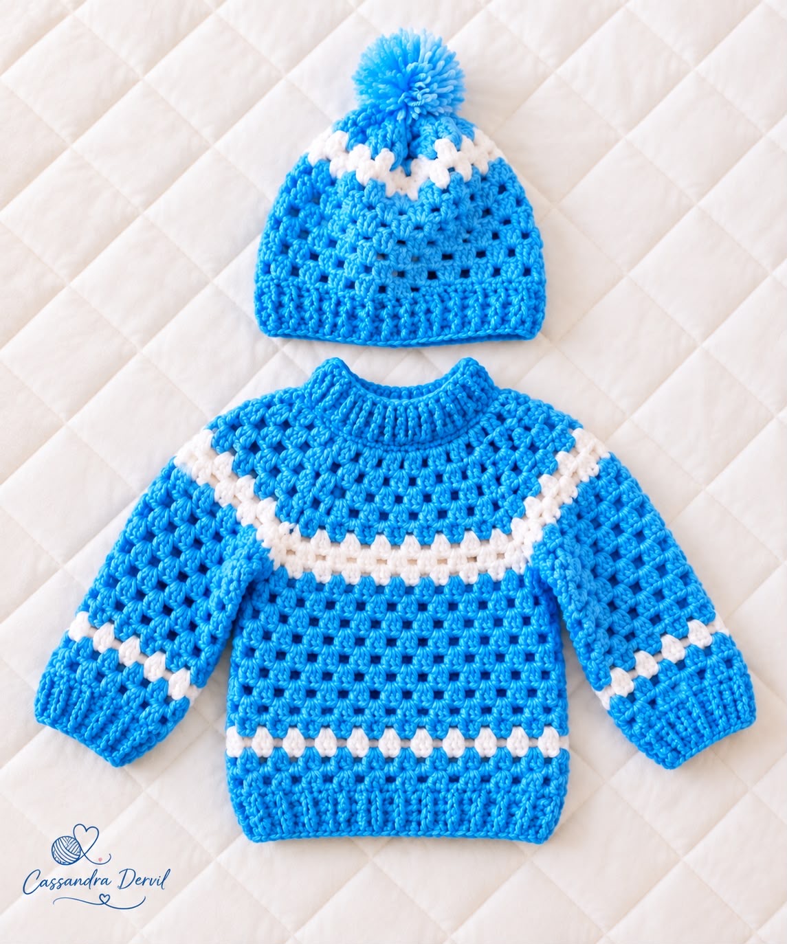 Handmade Bleu & white Crochet Baby Set