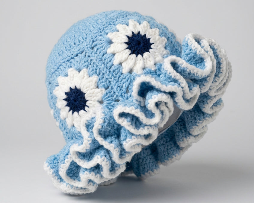 Handmade bleu and white crochet hat square