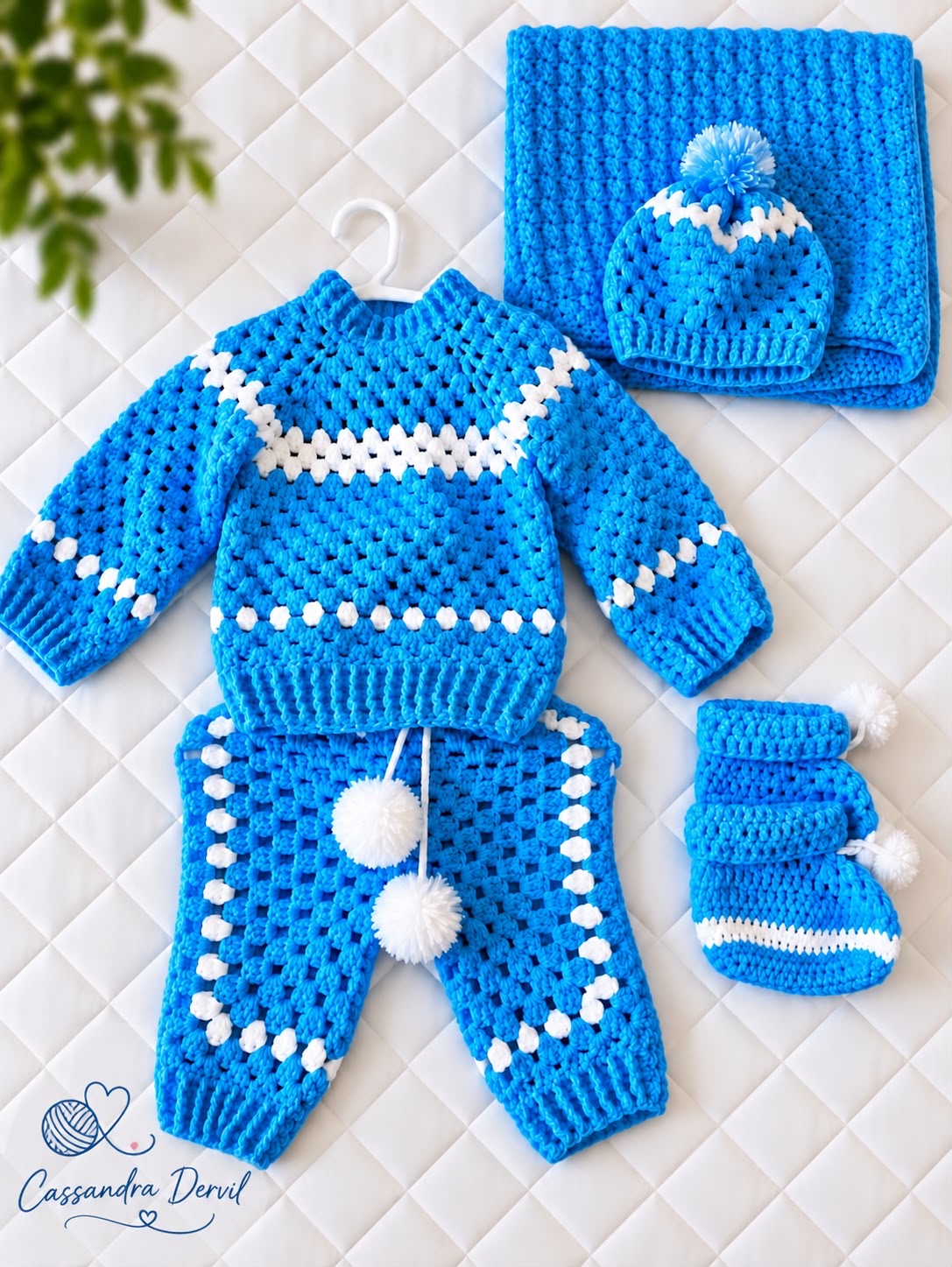 Handmade Bleu & white Crochet Baby Set