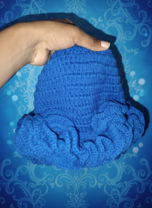 Handmade Crochet Bonnet with Ruffle Edges – Royal Blue🧶🧶🧶