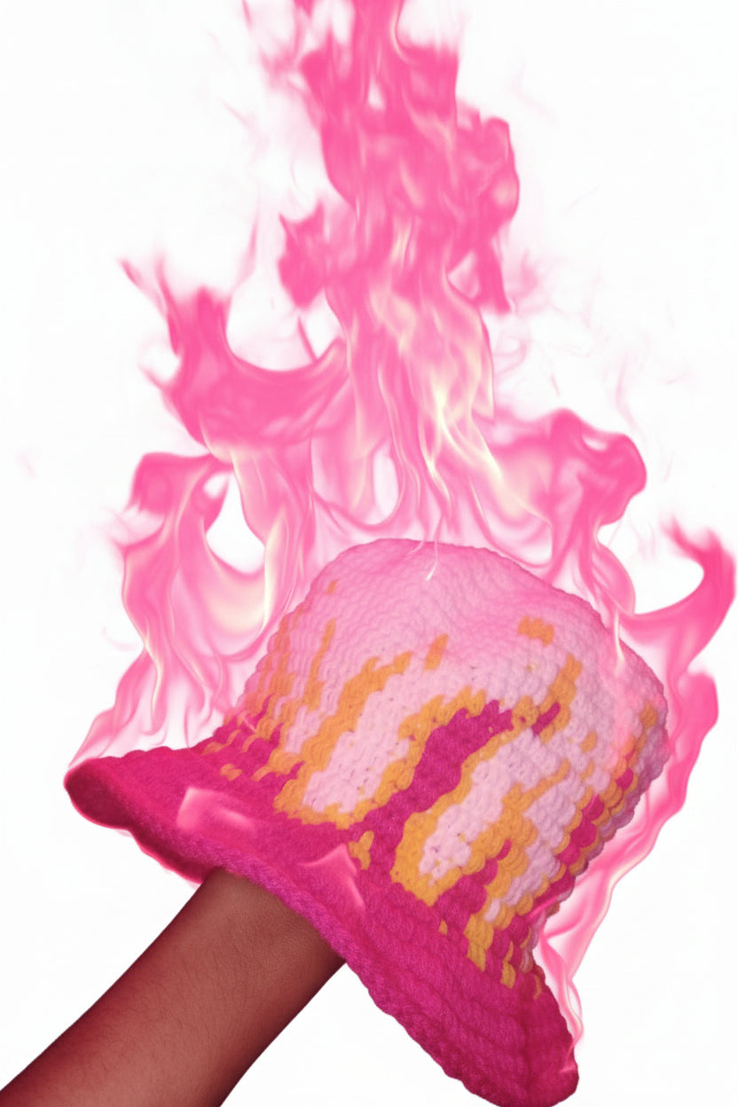 Handmade Pink Flame Crochet Hat
