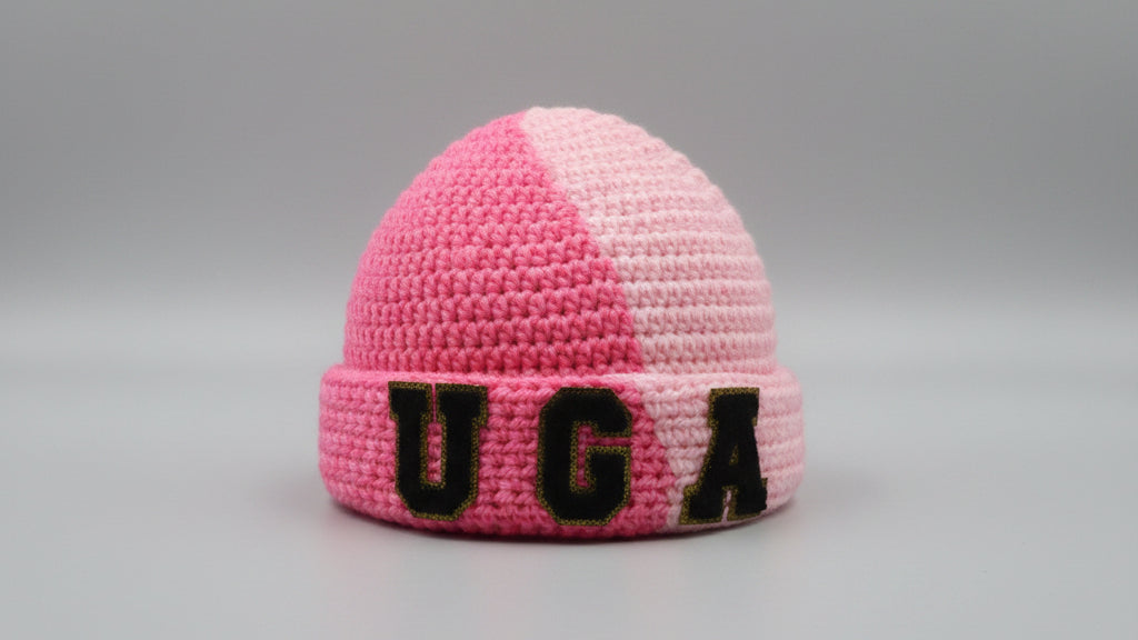 Pink Crochet Beanie With Dark 'UGA' Logo