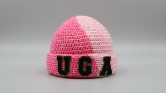 Pink Crochet Beanie With Dark 'UGA' Logo