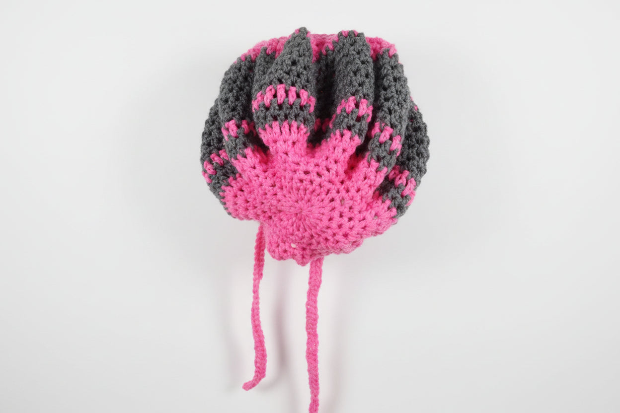 Handmade Crochet Waves Bonnet - Pink & Gray