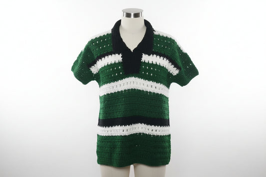 Men's Green & White Striped Polo Shirt