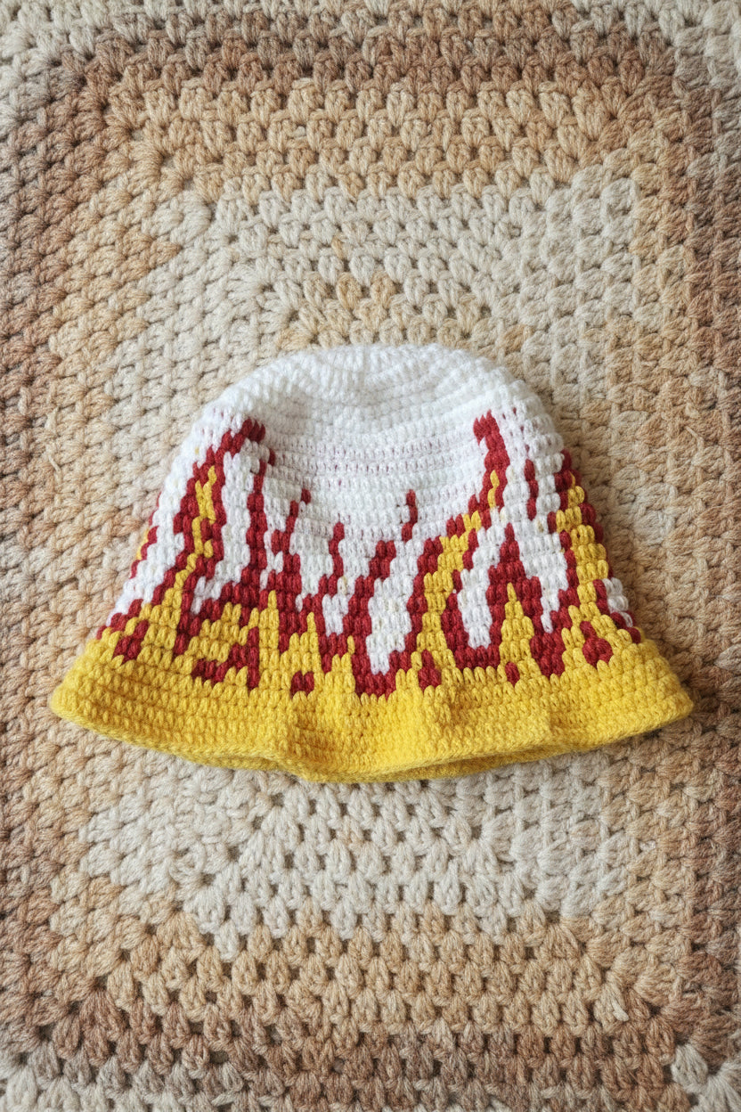 Handmade flame Crochet Bucket Hat - Unisex Streetwear Hat