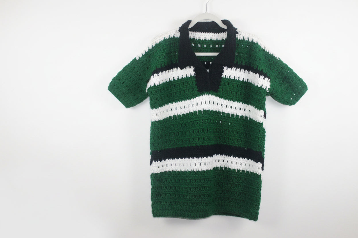 Men's Green & White Striped Polo Shirt