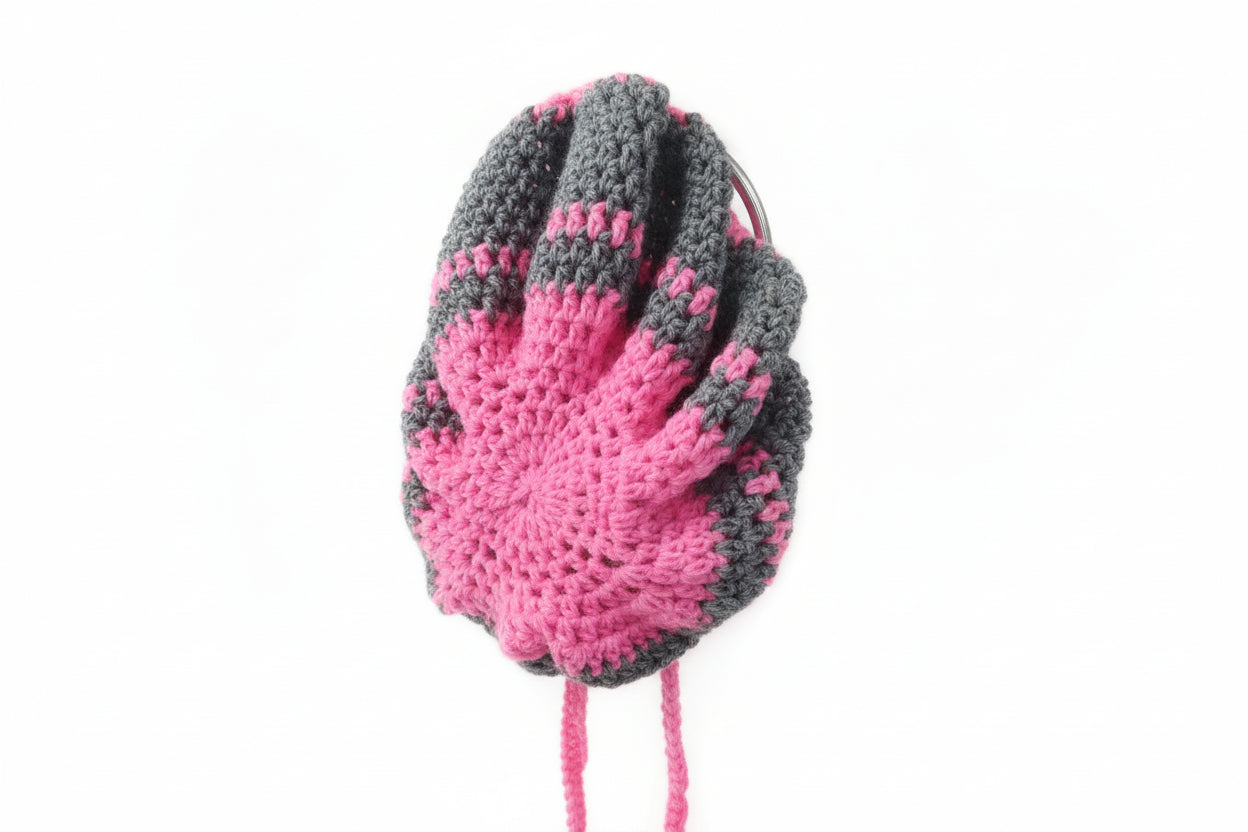 Handmade Crochet Waves Bonnet - Pink & Gray