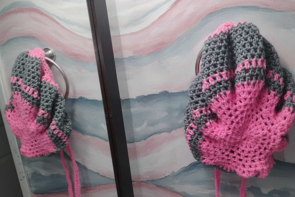 Handmade Crochet Waves Bonnet - Pink & Gray