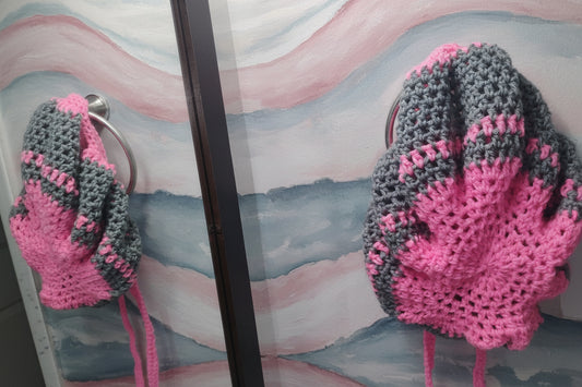 Handmade Crochet Waves Bonnet - Pink & Gray