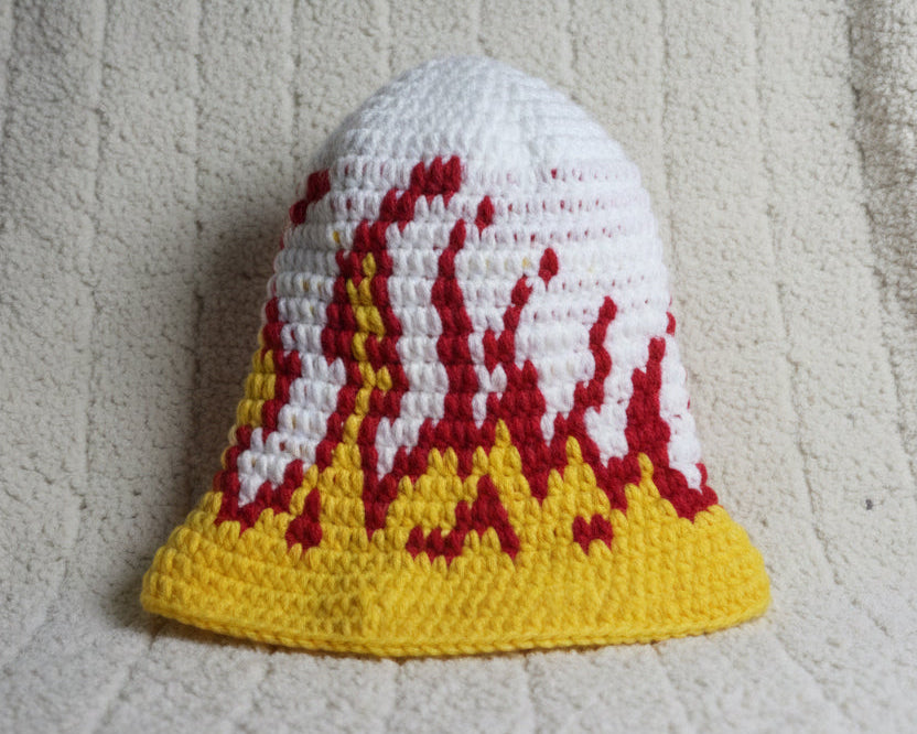 Handmade flame Crochet Bucket Hat - Unisex Streetwear Hat