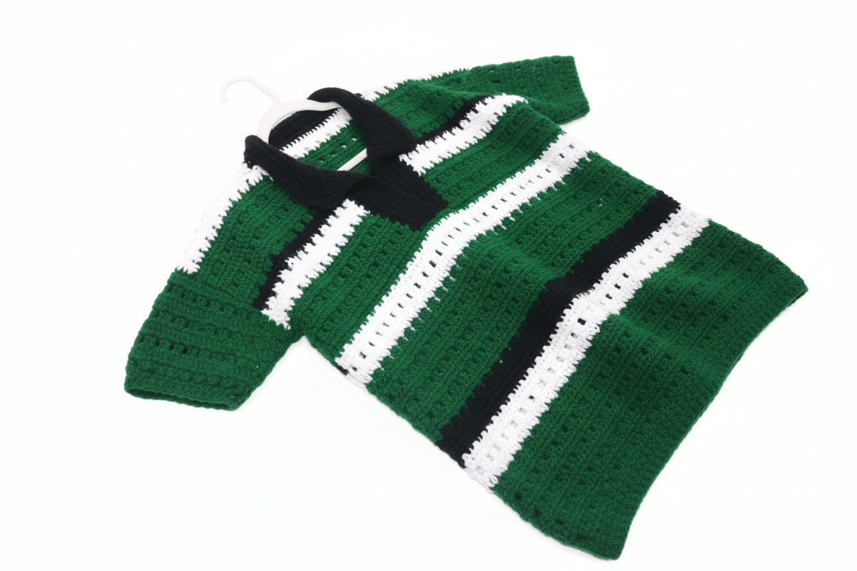 Men's Green & White Striped Polo Shirt