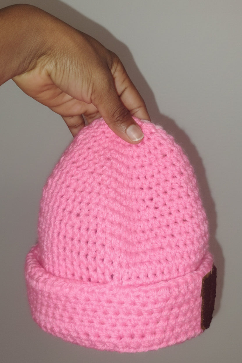 Pink Crochet Beanie With Dark 'UGA' Logo