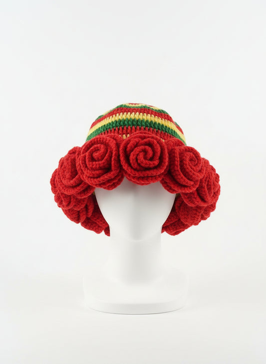 Handmade Red Rose Crochet Headband – Rasta Trim Band🧶🧶