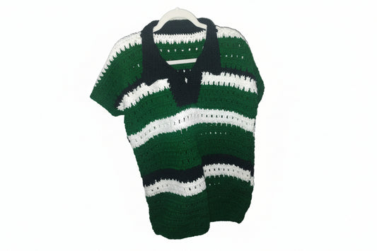 Men's Green & White Striped Polo Shirt