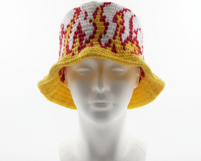 Handmade flame Crochet Bucket Hat - Unisex Streetwear Hat